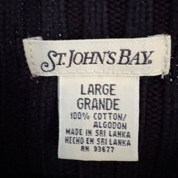 Women's St. John’s Bay 1/4-Zip Ribbed Sweater, Heavy Knit 100% Cotton Black sz L - Picture 7 of 7